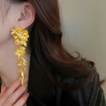 Metal Flower Leaf Tassel Drop Earrings For Women, Bold European American Statement Style view 2
