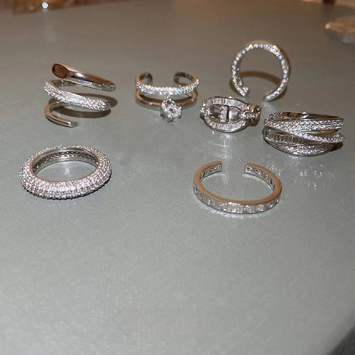 Zircon Snake Heart Double Layer Open Ring For Women