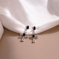 Vintage Dark Gothic Cross Drop Studs With Black Crystal Rhinestone Silver Alloy Luxury Women's Earrings view 2