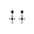 Vintage Dark Gothic Cross Drop Studs With Black Crystal Rhinestone Silver Alloy Luxury Women's Earrings view 5