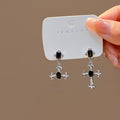 Vintage Dark Gothic Cross Drop Studs With Black Crystal Rhinestone Silver Alloy Luxury Women's Earrings view 1