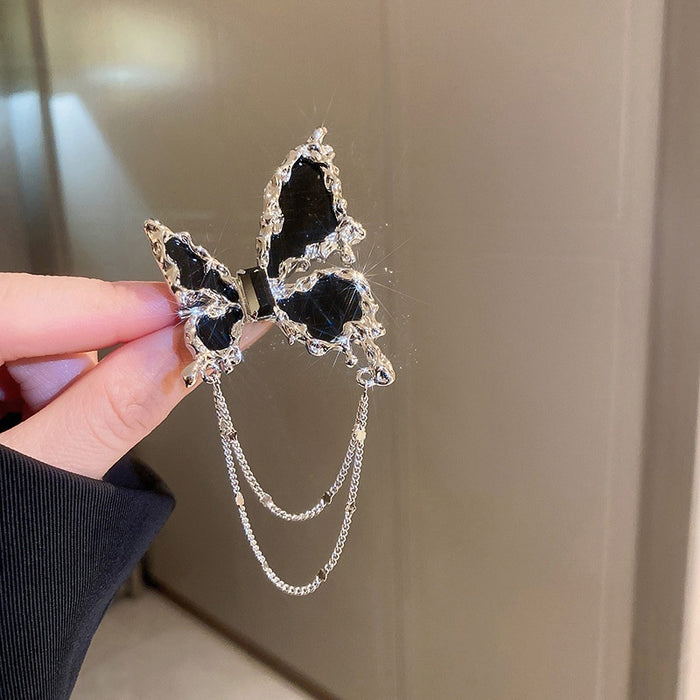 Korean Metal Rhinestone Pleated Butterfly Brooch, Sweet Cool Fashion Suit Pin Accessory