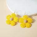 Korean Handmade Woven Raffia Flower Hook Earrings Sweet Colorblock Wreath Statement Earrings view 4