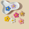 Korean Handmade Woven Raffia Flower Hook Earrings Sweet Colorblock Wreath Statement Earrings view 1
