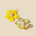 Korean Handmade Woven Raffia Flower Hook Earrings Sweet Colorblock Wreath Statement Earrings view 3
