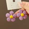 Korean Handmade Woven Raffia Flower Hook Earrings Sweet Colorblock Wreath Statement Earrings view 2