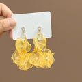 Elegant Korean Handmade Organza Daffodil Flower Studs With Pearl Beads And Alloy Silver Needle Earrings view 2