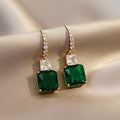Emerald Green Geometric Square Rhinestone Drop Earrings, Elegant Fashion Jewelry For Women view 4