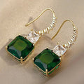 Emerald Green Geometric Square Rhinestone Drop Earrings, Elegant Fashion Jewelry For Women view 1