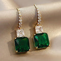 Emerald Green Geometric Square Rhinestone Drop Earrings, Elegant Fashion Jewelry For Women view 2