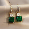 Emerald Green Geometric Square Rhinestone Drop Earrings, Elegant Fashion Jewelry For Women view 5