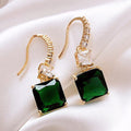Emerald Green Geometric Square Rhinestone Drop Earrings, Elegant Fashion Jewelry For Women view 3