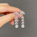Long Tassel Cubic Zirconia Drop Earrings Geometric Pear Shaped Dangle Earrings For Women view 3