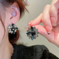 Alloy Flower Stud Earrings With Silver Pins And Rhinestones, French Retro Light Luxury Style view 1