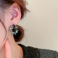 Alloy Flower Stud Earrings With Silver Pins And Rhinestones, French Retro Light Luxury Style view 3