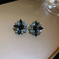 Alloy Flower Stud Earrings With Silver Pins And Rhinestones, French Retro Light Luxury Style view 4