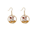 Elegant Japanese Round Hollow Gold Alloy Enamel Lucky Rabbit Cartoon Drop Hook Dangle Earrings view 5