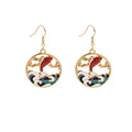 Elegant Japanese Enamel Koi Fish Round Wave Cloud Gold Alloy Hook Sweet Girl Dangle Earrings view 5