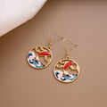 Elegant Japanese Enamel Koi Fish Round Wave Cloud Gold Alloy Hook Sweet Girl Dangle Earrings view 4