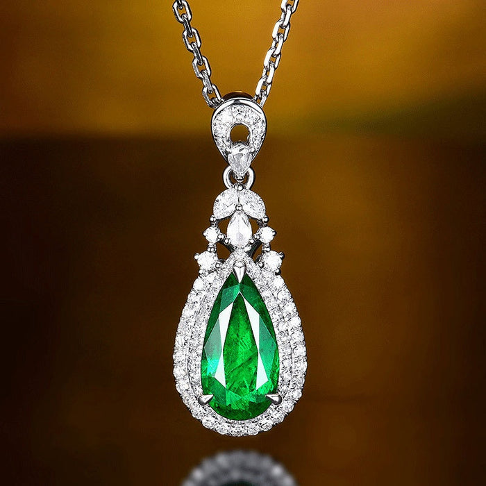 Women's Teardrop Pendant Necklace With Simulated Emerald Zirconia Elegant Jewelry