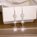 Elegant Vintage Alloy Sunburst Starburst Geometric Irregular Tassel Drop Stud Dangle Earrings view 3