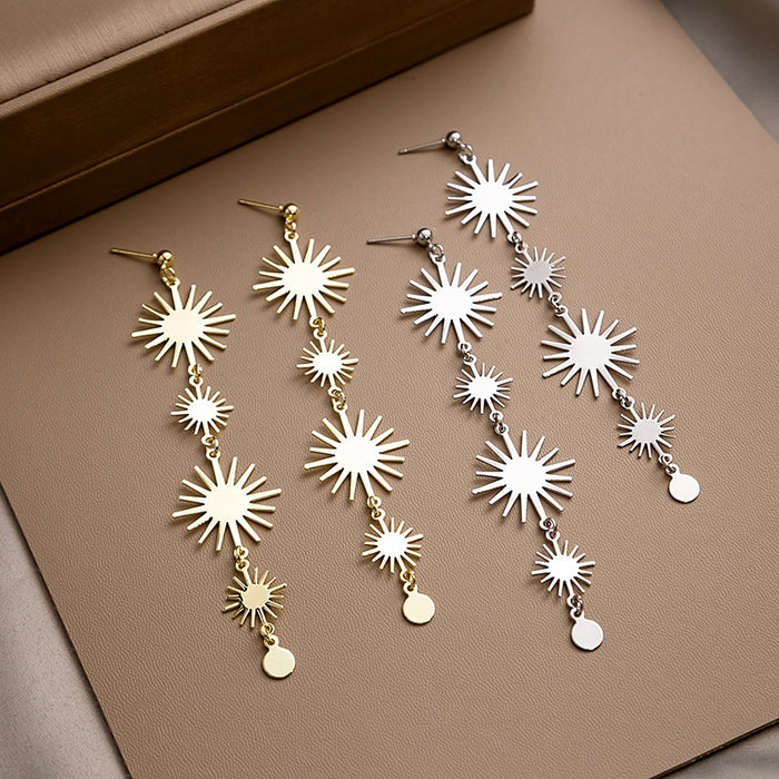 Elegant Vintage Alloy Sunburst Starburst Geometric Irregular Tassel Drop Stud Dangle Earrings