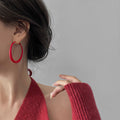 Korean Minimalist Red Geometric Metal Hoop Earrings With Silver Needle Post view 4