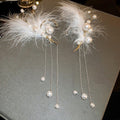 Korean Geometric Feather Pearl Tassel Clip-on Earrings No Piercing Ear Cuff Jewelry view 4