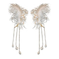 Korean Geometric Feather Pearl Tassel Clip-on Earrings No Piercing Ear Cuff Jewelry view 5