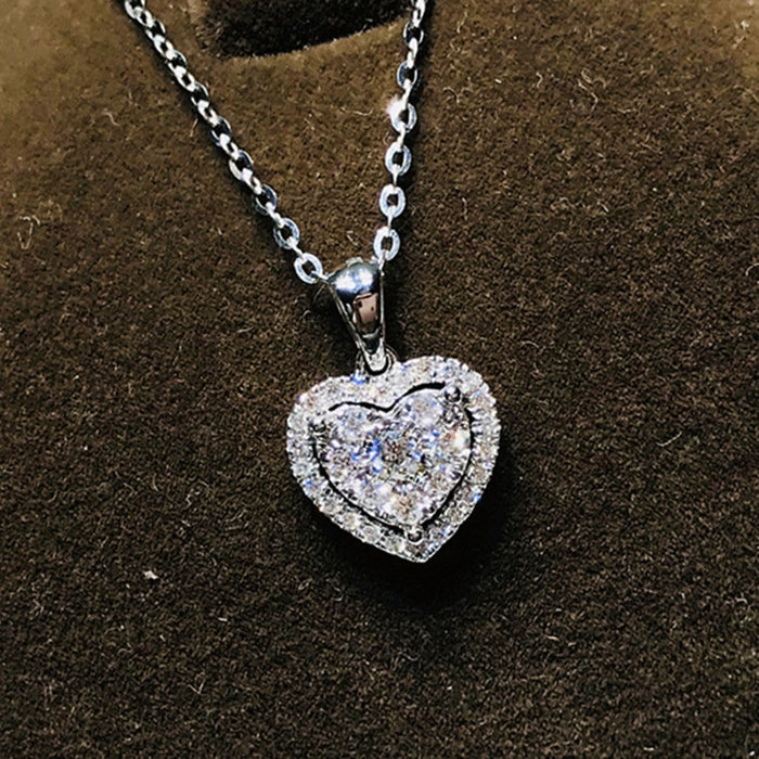 Light Luxury Metal Heart Necklace With Zircon, Designer Summer Collarbone Chain For Women