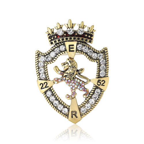 Alloy Rhinestone Crown Lion Shield Brooch For Men And Women