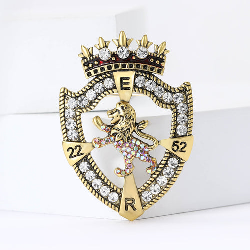 Alloy Rhinestone Crown Lion Shield Brooch For Men And Women