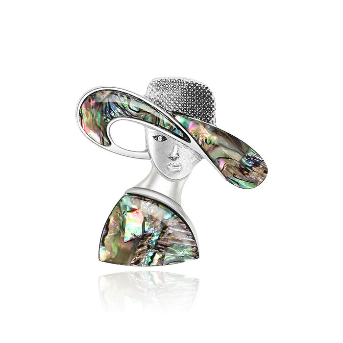 Alloy Shell Straw Hat Lady Brooch Pin For Elegant Clothing Decoration