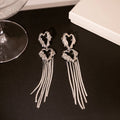 Elegant Alloy Liquid Heart Rhinestone Hollow Chain Tassel Long Dangle Statement Stud Earrings view 3