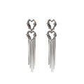 Elegant Alloy Liquid Heart Rhinestone Hollow Chain Tassel Long Dangle Statement Stud Earrings view 5
