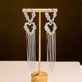 Elegant Alloy Liquid Heart Rhinestone Hollow Chain Tassel Long Dangle Statement Stud Earrings view 1