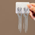 Elegant Alloy Liquid Heart Rhinestone Hollow Chain Tassel Long Dangle Statement Stud Earrings view 2