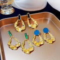 Elegant French Irregular Teardrop Wrinkled Gold Alloy Statement Stud Drop Dangle Womens Fashion Earrings view 1