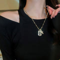 Copper Rhinestone Cross Sweater Necklace Minimalist Geometric Collarbone Chain view 2