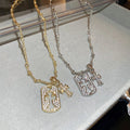 Copper Rhinestone Cross Sweater Necklace Minimalist Geometric Collarbone Chain view 3