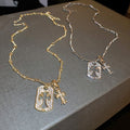 Copper Rhinestone Cross Sweater Necklace Minimalist Geometric Collarbone Chain view 1
