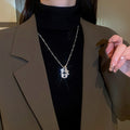 Copper Rhinestone Cross Sweater Necklace Minimalist Geometric Collarbone Chain view 4