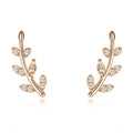 Japanese Korean Leaf Stud Earrings For Women Trendy Forest Style Rhinestone Student Jewelry view 3