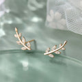 Japanese Korean Leaf Stud Earrings For Women Trendy Forest Style Rhinestone Student Jewelry view 2