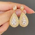 Pear Shape Large Teardrop Zircon Earrings, European Bridal Dangle Jewelry In Stock view 2