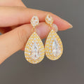 Pear Shape Large Teardrop Zircon Earrings, European Bridal Dangle Jewelry In Stock view 3