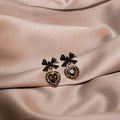 French Romantic Black Bow Heart Crystal Rhinestone Drop Studs Elegant Vintage Light Luxury Earrings view 3