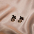French Romantic Black Bow Heart Crystal Rhinestone Drop Studs Elegant Vintage Light Luxury Earrings view 4