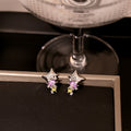 Elegant French Four-Point Star Studs With Purple Zircon Rhinestone Micro Pave Alloy Fashion Earrings view 2