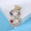 Alloy Rhinestone Crown Number Brooch Pin For Suits view 3
